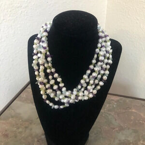Ross Simons Pearl Amethyst Peridot 5 Strand Choker